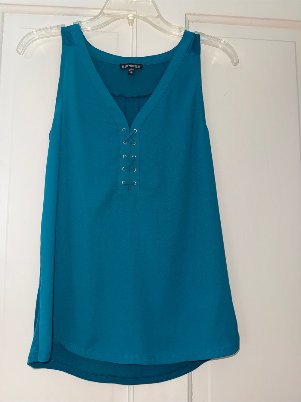 Express Teal Lace-Up V-Neck Sleeveless Top